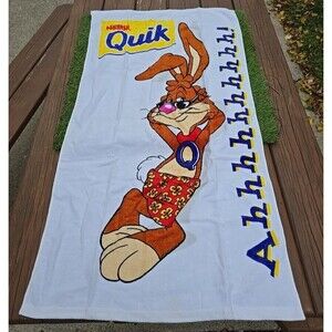 VTG NOS Nestle Quick Towel Nes Quick Bunny Ahhhhhhhhhh!  White 42"L x 22"W